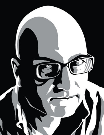 Arvin Loudermilk portrait, black and white graphic style with grey mid-tones.